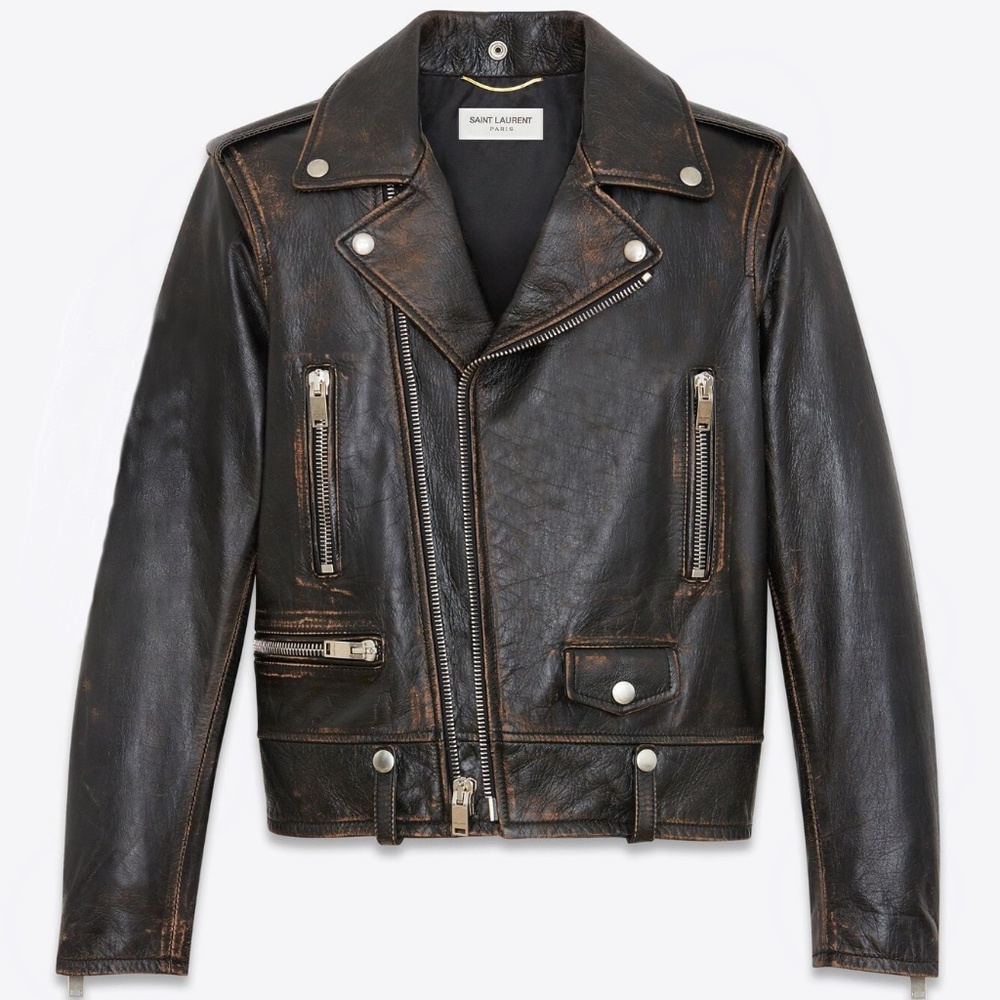 Saint Laurent Women's Dark Brown Leather Motorcycle Jacket SIZE 36